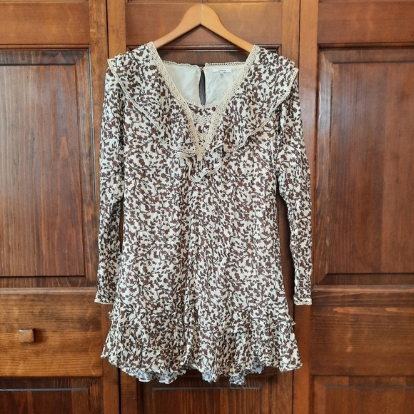 Tularosa Revolve Alicia Mini Dress Priya Camel Floral long sleeve dress size XS - Picture 3 of 16